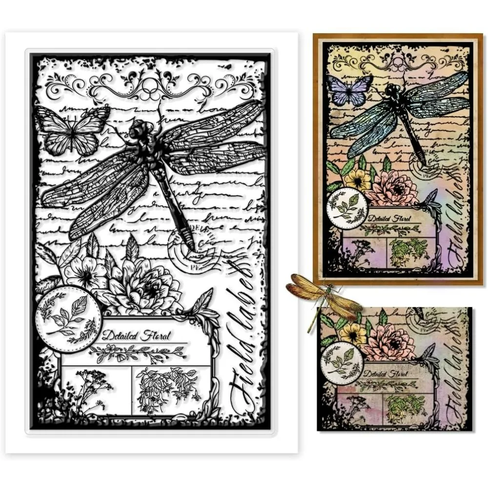 Vintage Clear Stamps, Dragonfly Silicone Stamp Insects Rubber Stamps Transparent Stamps PVC Plastic Stamps for Card Making