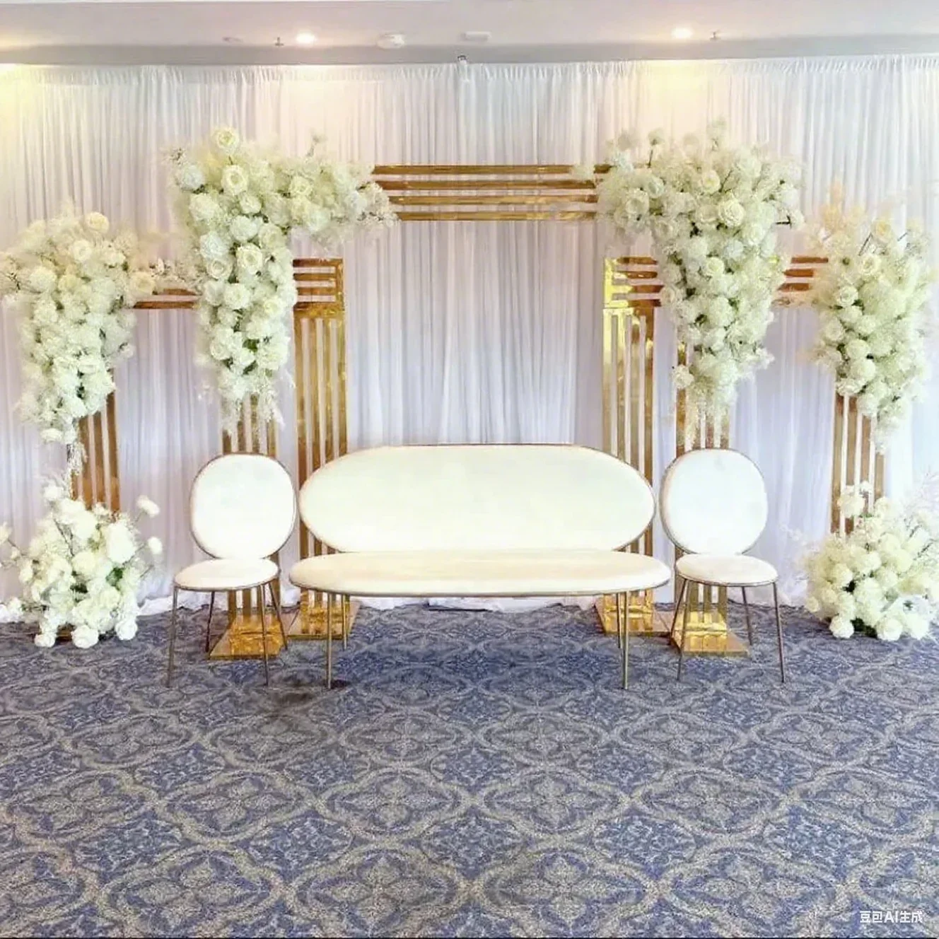 

Блестящая позолоченная полка для фона с квадратным экраном, свадебная арка, геометрический цветок, дверная подставка, искусственный цветок, 2,2 м, 3 шт.