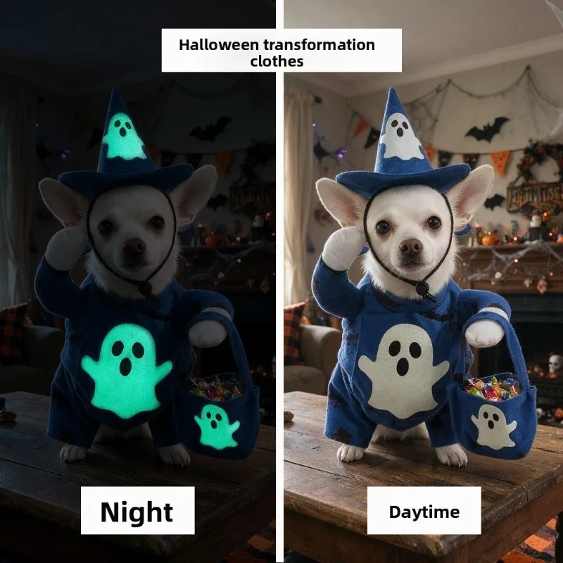 The New Halloween Costume Transforms Into A Funny Dog Dress, A Ghost Transforms Into A Luminous Pet Costume