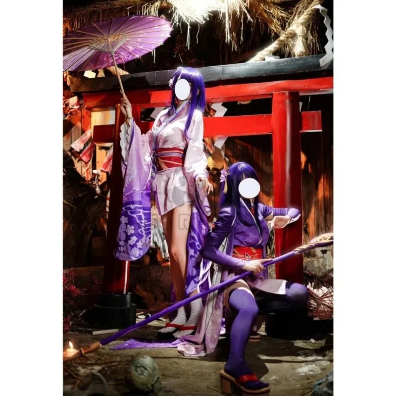 Game Genshin Impact Beelzebul Cosplay Costume Raiden Shogun Kimono Outfits Raiden Ei Makoto Beelzebul Wig Halloween Costume