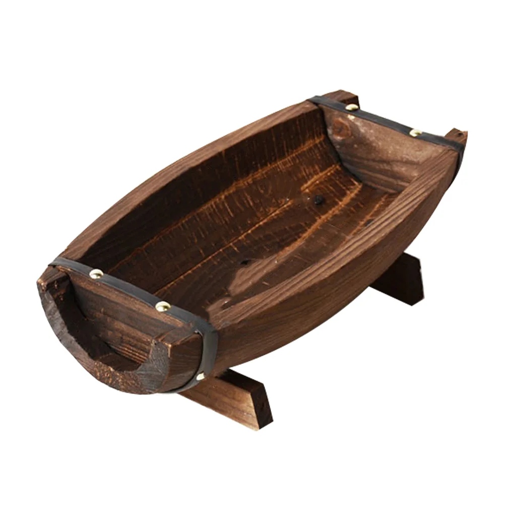 

Anticorrosive Wood Flower Pot Rustic Planter Outdoor Decor Plants Pots Sushi Props Wooden Plate Boat Indoor Barrel