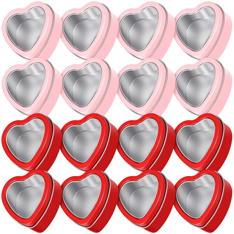 A96Q-16 PCS Heart Shape Metal Tins with Lid Metal Tin Cans Empty Candle Tins Red and Pink Valentine's Day Gift Boxes