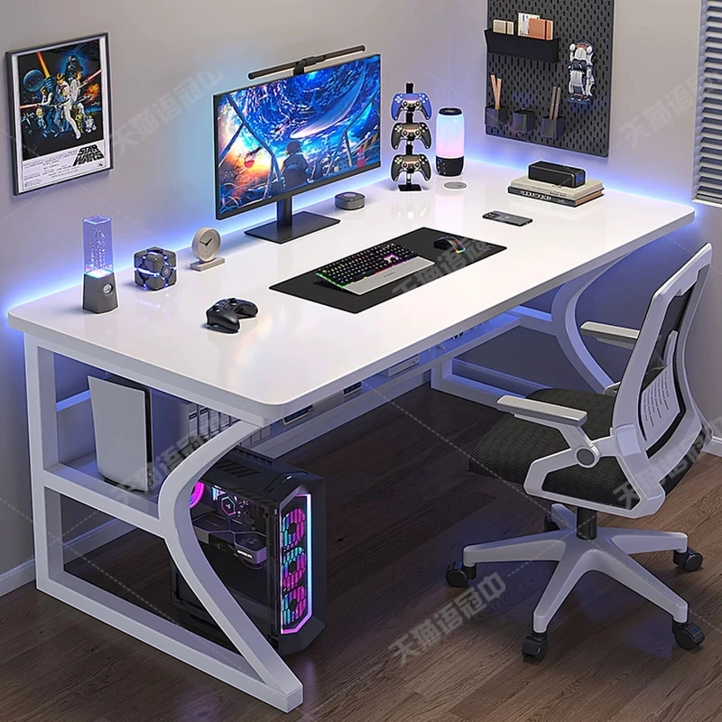 Escritorio de ordenador de lujo para dormitorio, escritorio de ordenador de estudio con monitor vintage, decoración minimalista para juegos, mesa plegable, muebles
