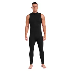 Mens Yoga Athletic Striped Bodysuit Rompers Stretchy Soft Wear Sleeveless Front Zipper Bodycon Jumpsuit for Bodybuilding Fitness