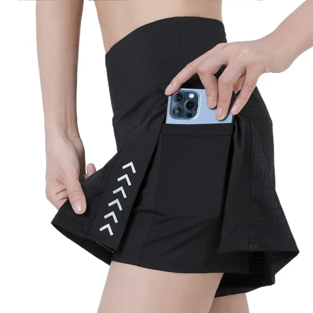 Simple Mesh Fitness Running Shorts with Pocket High Waist Mini Bottoms Shorts Loose Summer 2 in 1 Yoga Skirt Shorts Ladies