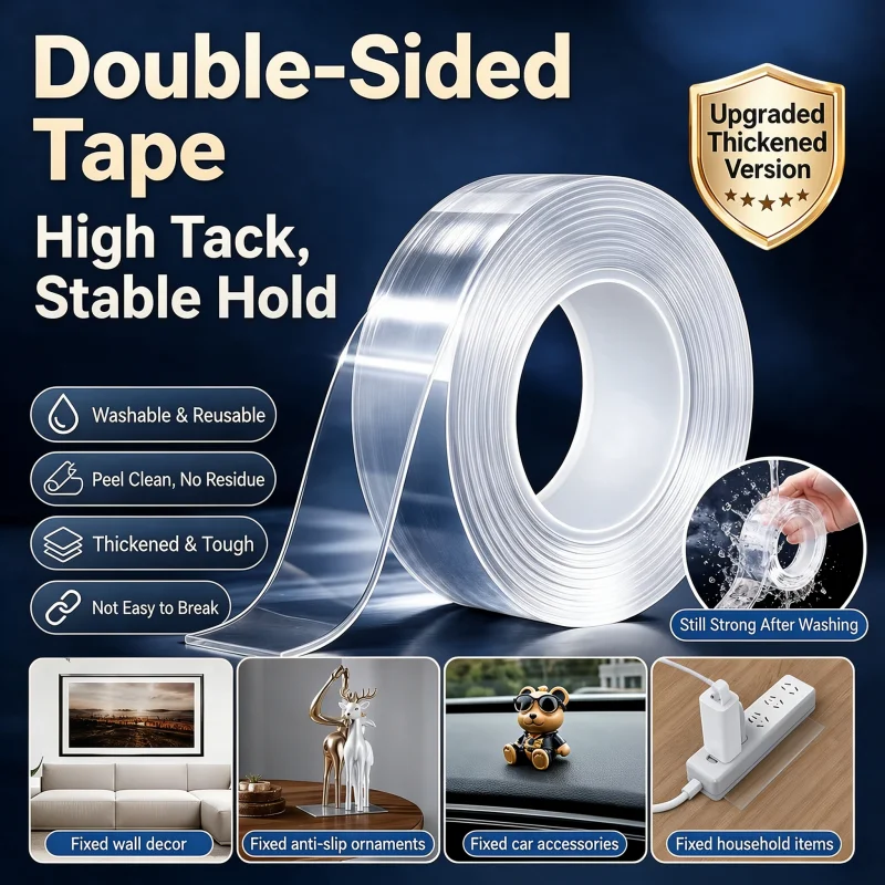 Multipurpose Transparent Large Roll Nano Magic Tape, Heavy Duty Double Sided Adhesive, Waterproof No Residue, Strong Fix on Wall