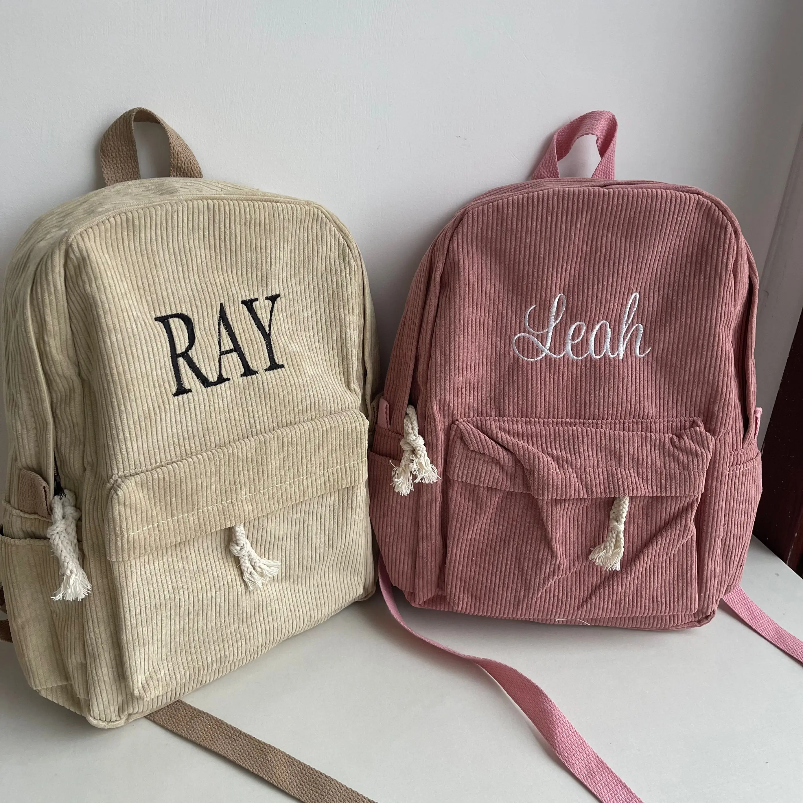 Custom Women Backpack Corduroy Design School Backpacks For Teenage Girls School Bag Striped Rucksack Travel Bags Soulder Bag