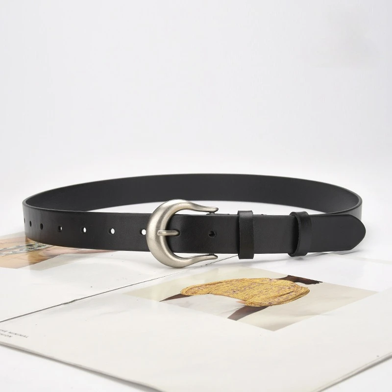Retro belt Women's casual pin buckle First layer cowhide belt Women's versatile denim decorative leather belts