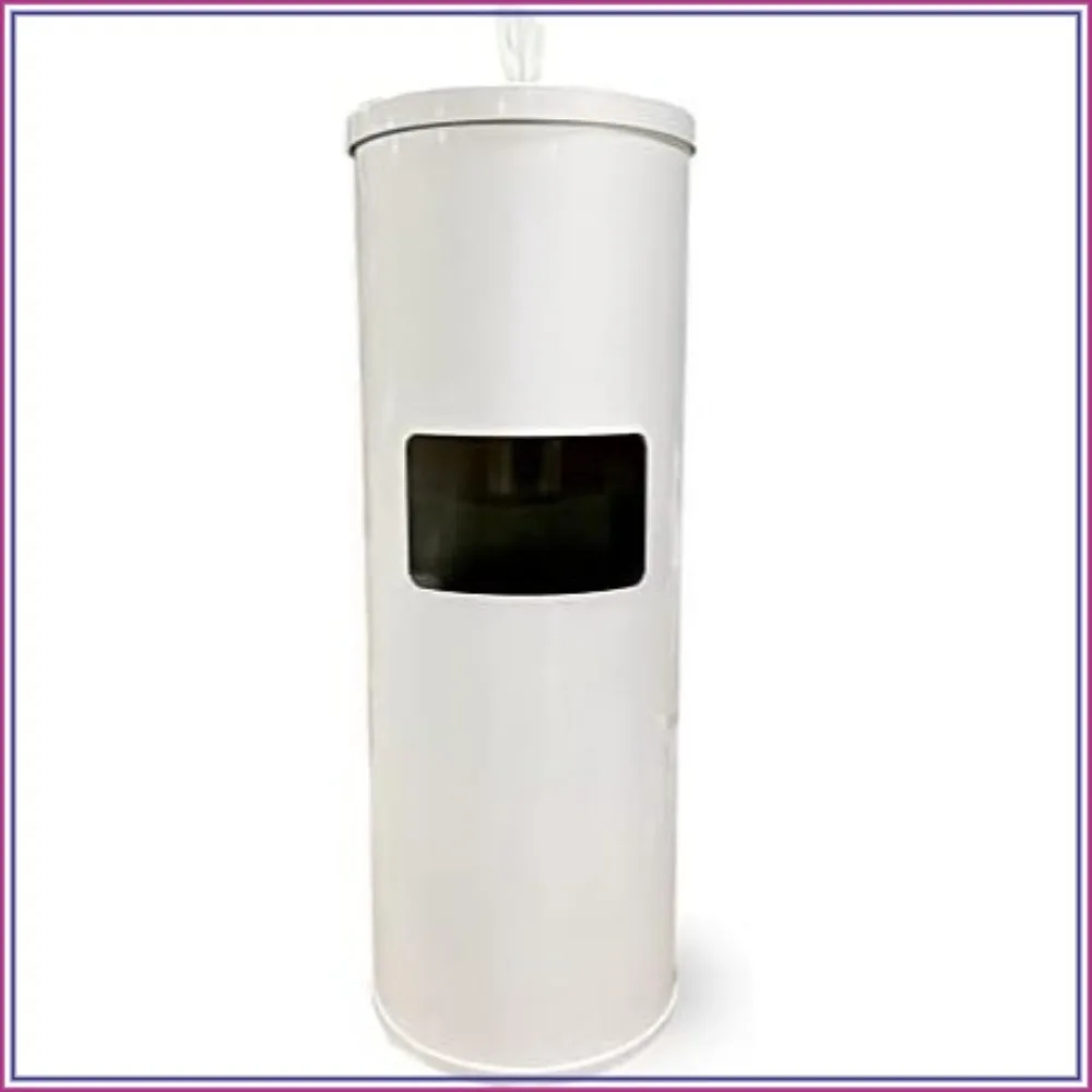 Gym Wipes Dispenser Stand with Trash Bin, Dual Wet Wipes Holder, 7 Gallon Trash Can, White Steel