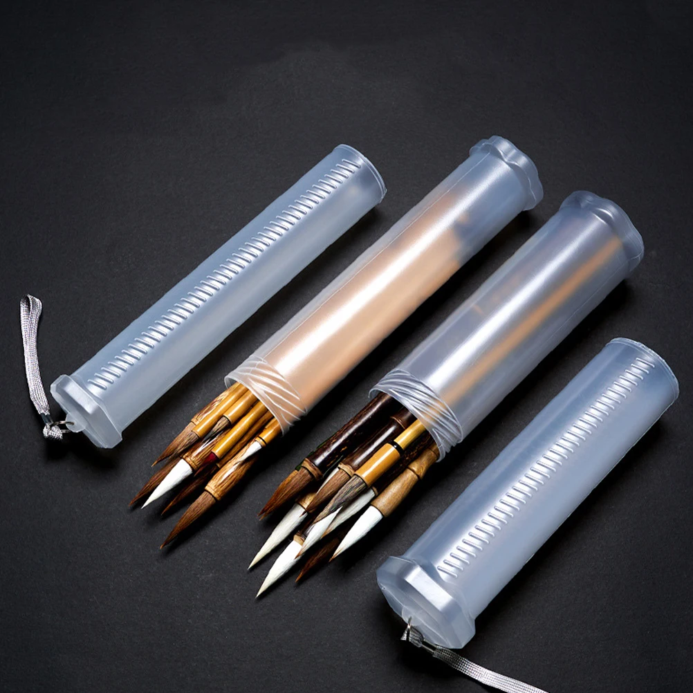 

4pcs Extendable Transparent Brush Storage Tubes Adjustable Height Spiral Structure Clear Plastic Craft Tool Holder For