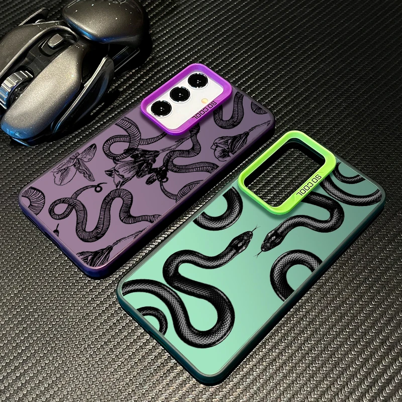 

Black Snake Design For Samsung Galaxy S25 S24 S23 S22 S21 S20 Ultra Plus FE 5G Colorful Silver Phone Case TPU Cover Funda