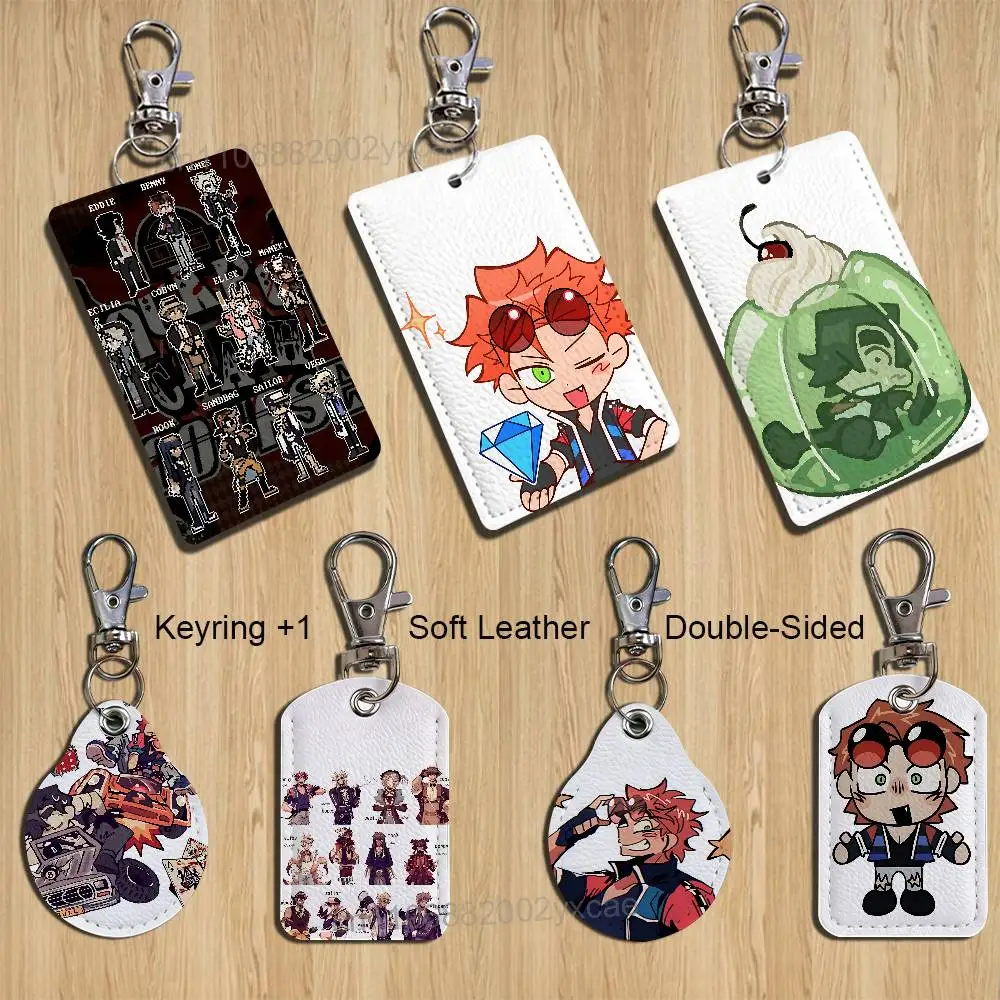

Benny Jackpot Crash Course Eddie Rectangle ID Card Case Keychain Access Card Bag Tag Ring Leather Card Holder Key Ring Access