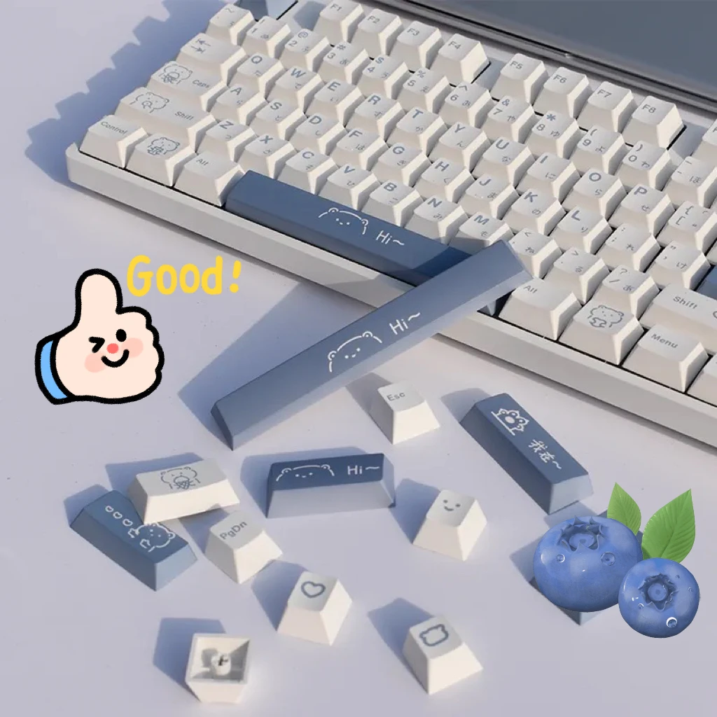 Clavier de jeu mécanique à sublimation de colorant, Keycaps, PBT mignon, profil Chreey, Ours simple bleu, 138 prédire, commutateur MX