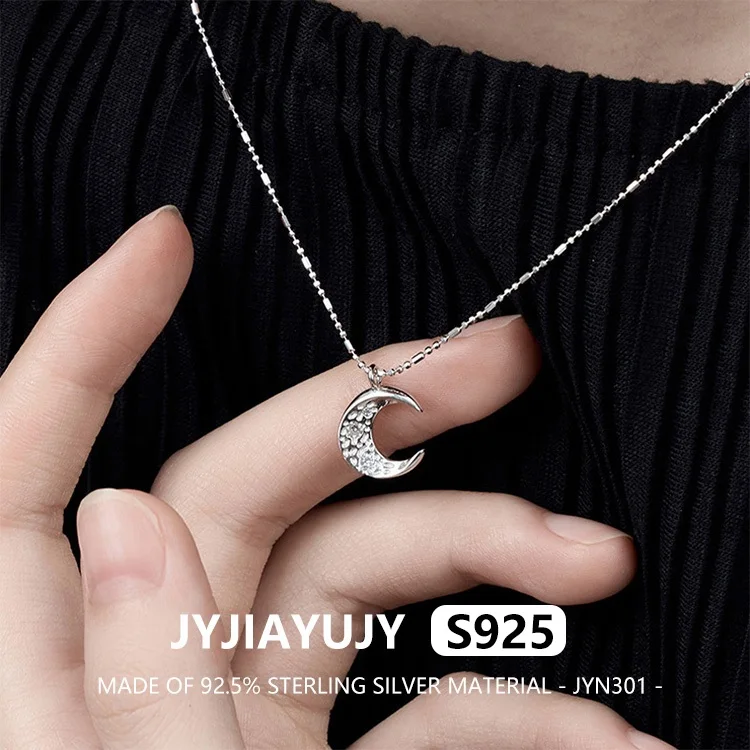 

JYJIAYUJY 100% Whole Original Sterling Silver S925 Pendant Necklace 12MM Sparkling Diamond Moon Jewelry Gift Daily JYN301