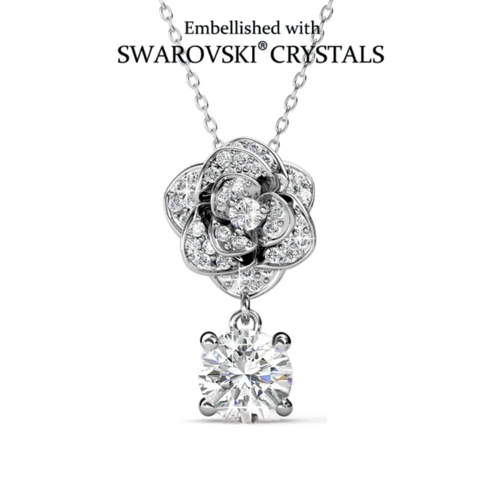 

Кулон-подвеска в виде розы, украшенный кристаллами Swarovski, женские ювелирные изделия, свадебный подарок, блестящий цветочный дизайн