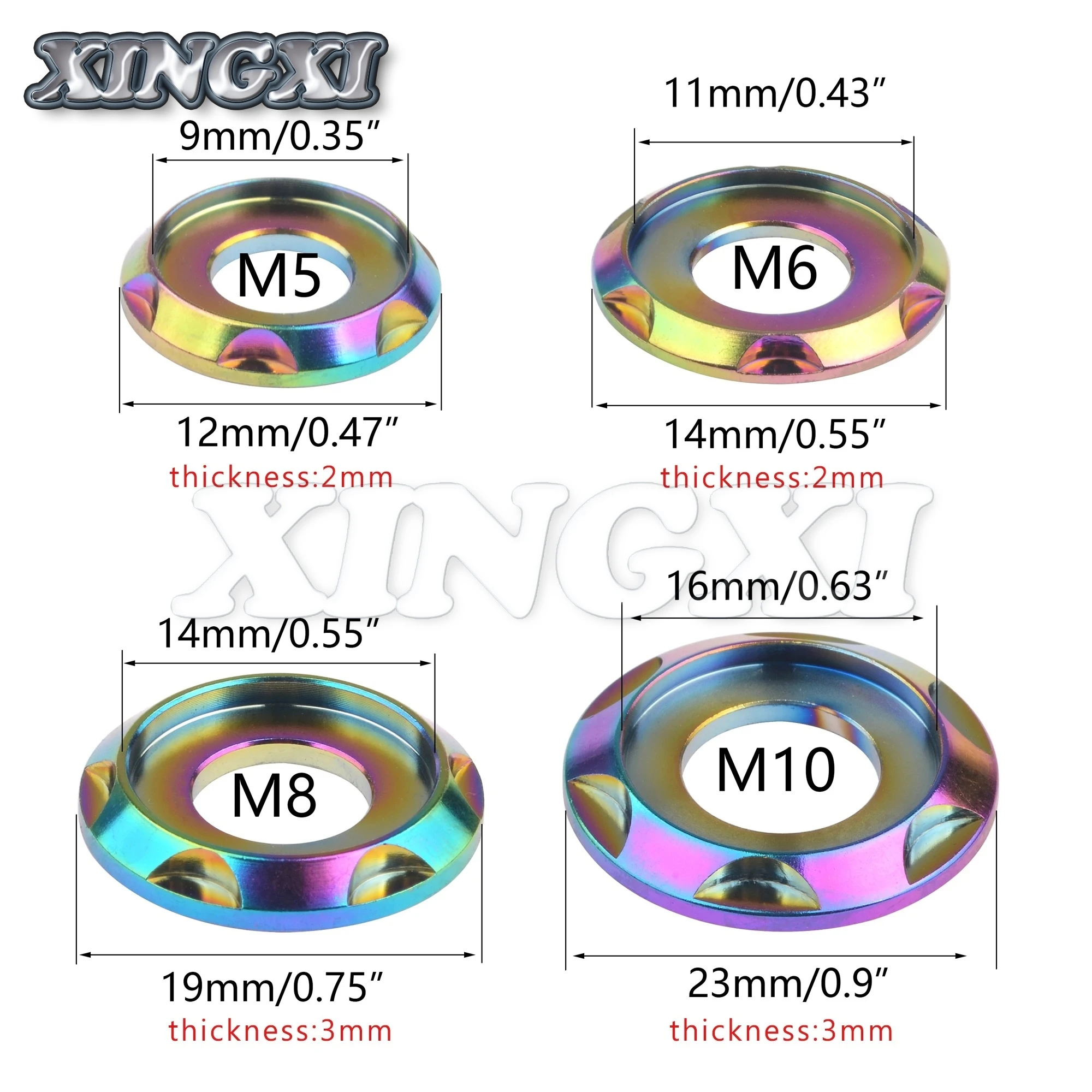 Xingxi 10PCS M5/M6/M8/M10 Titanium Washers Step Gasket For Motor Bike