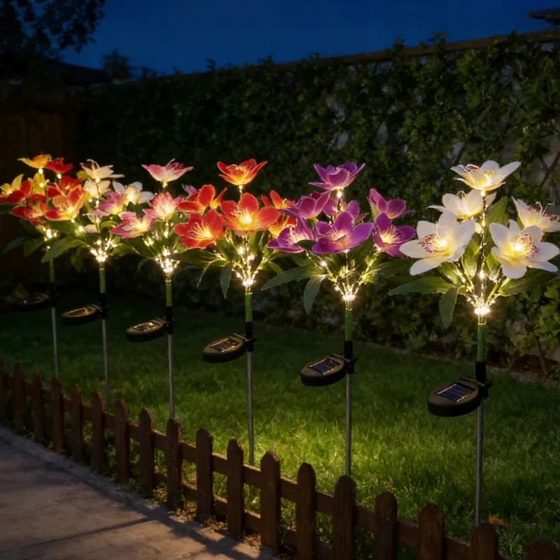 

7-head Solar Orchid Lawn Lamp, Artificial Flower Lights for Patio Garden Christmas Wedding Decoration LED Solar Ground Lights