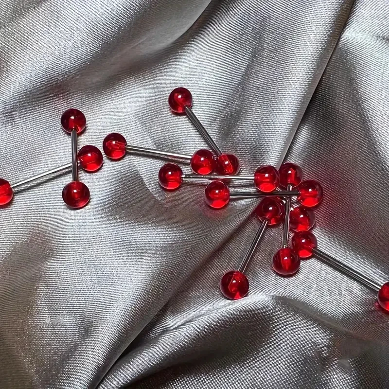 3pcs/Set Cherry Red Tongue Studs Acrylic Translucent Red Ball Stainless Steel Barbell Tongue Rings Women Body Piercing Jewelry