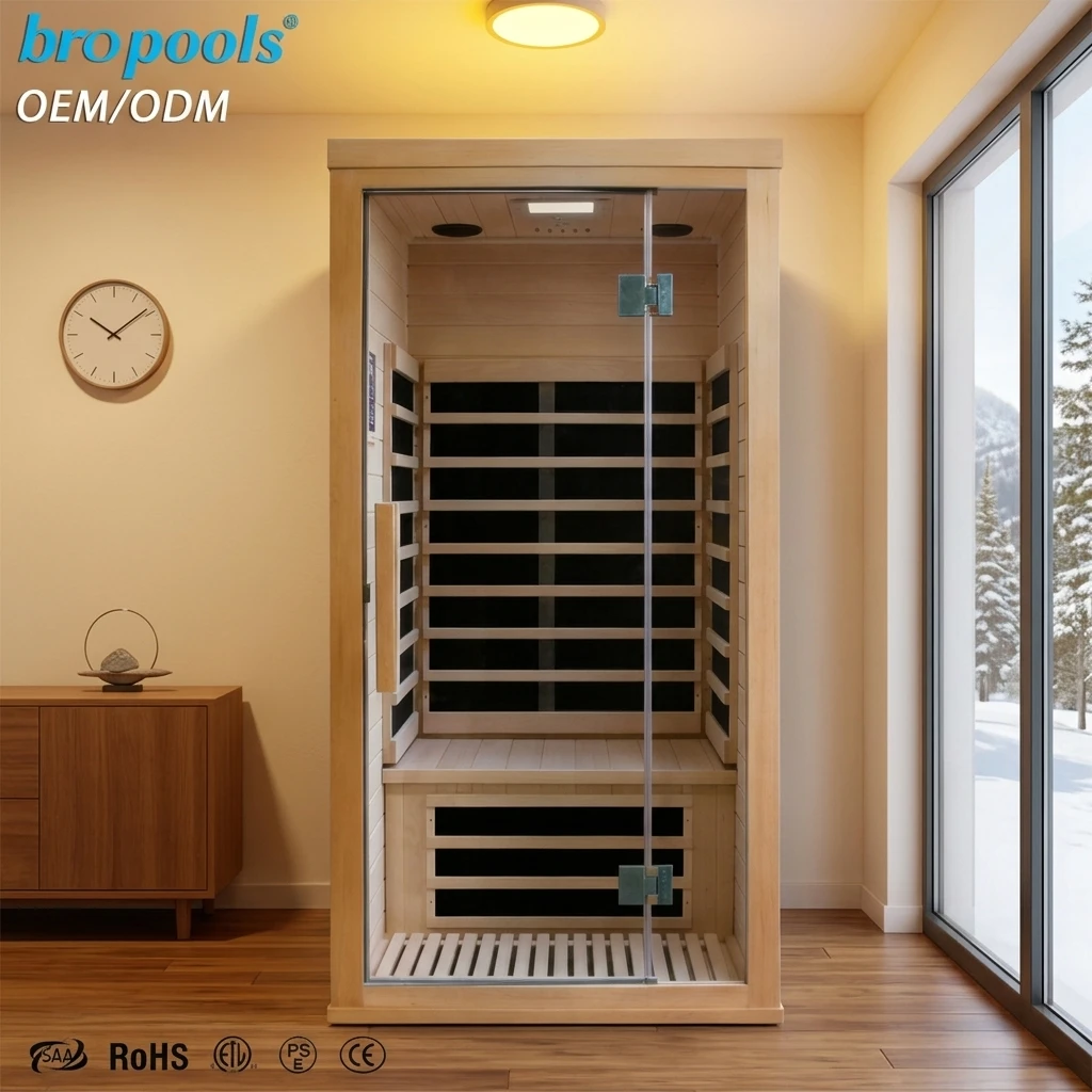 Luxury Indoor Home Use Infrared 1-2 Person Hemlock Sauna With Control Panel LED Strip Speaker For Spa Relaxation Sauna Room