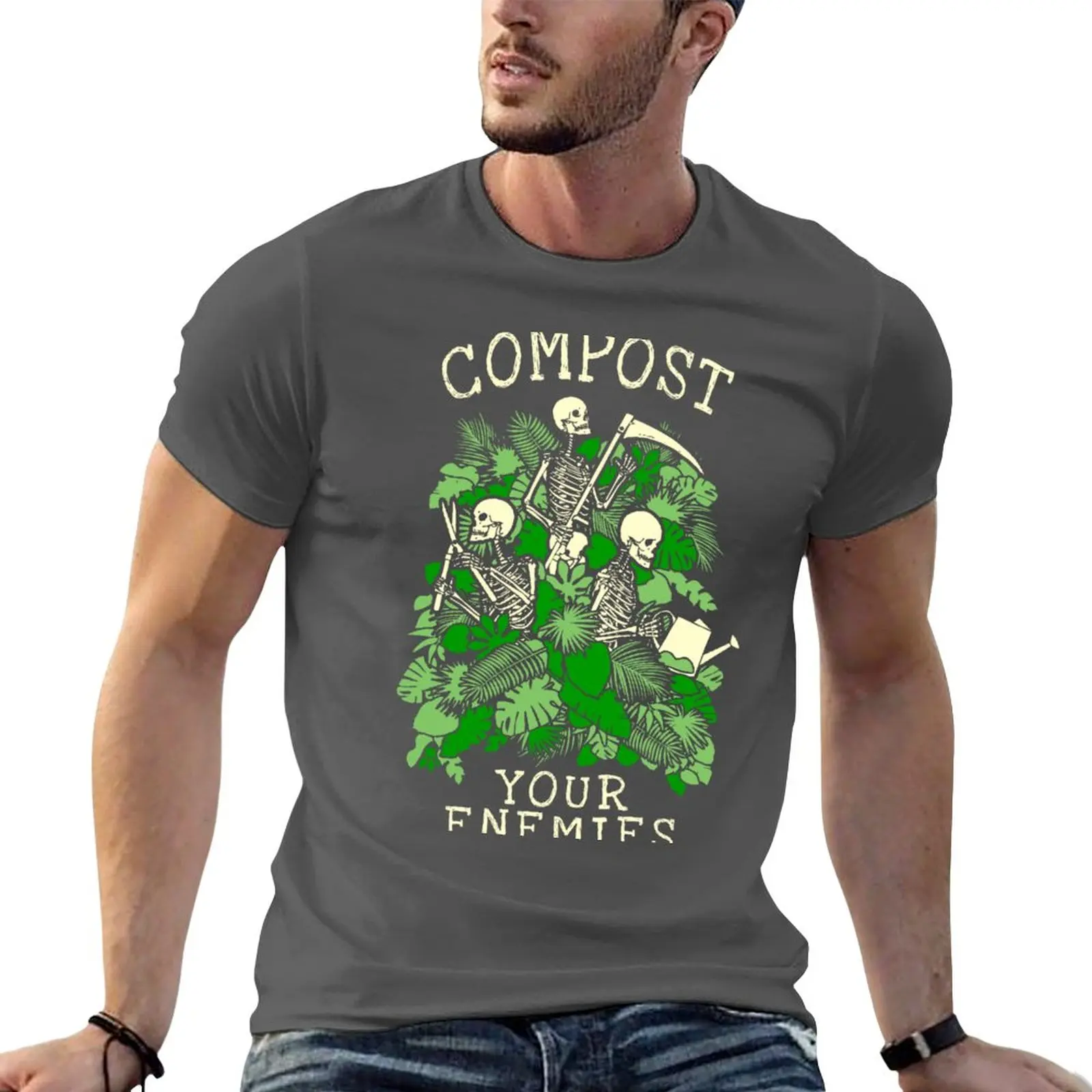 

New Compost Your Enemies Funny Gardening Goth Skeleton Gardener T-Shirt designer shirts korean fashion funny t shirts men