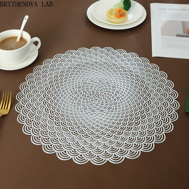 4pcs 6/ Hollow Out Foam Cloud Pattern Round Placemat Hot PVC Stamping Insulation Fashion Dining Table Decoration Mat