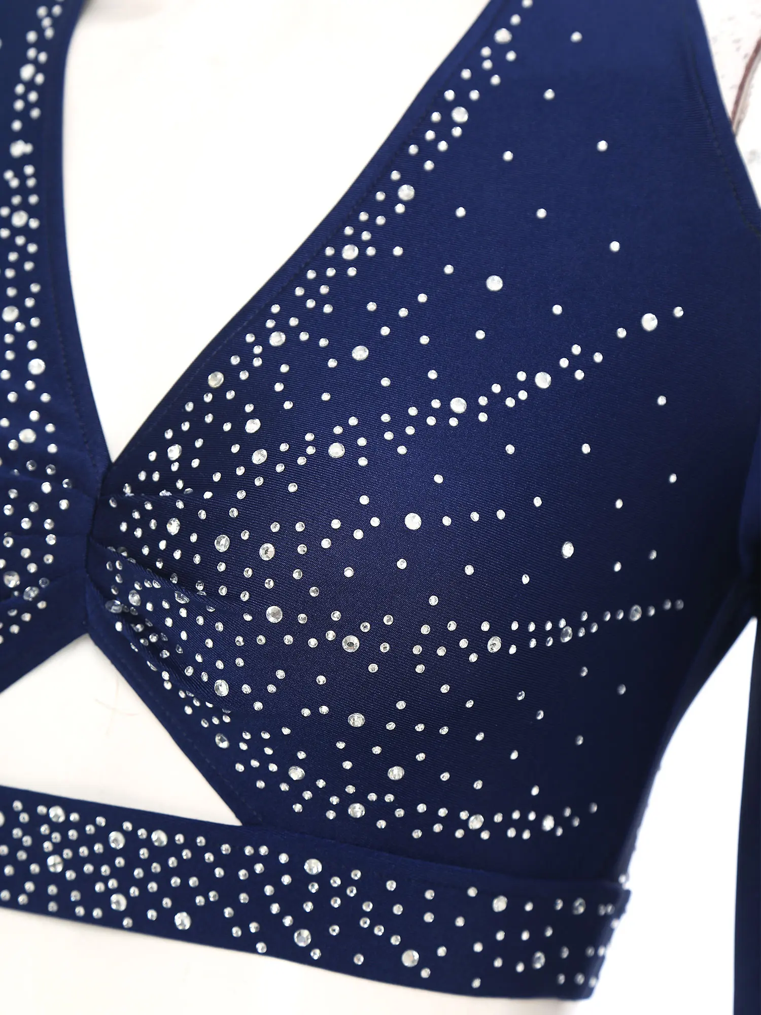 

Womens Latin Dance Outfit Rhinestone Halter Crop Top with Ruffled Skirt for Samba Chacha Dance Performance Latin Dance Wear