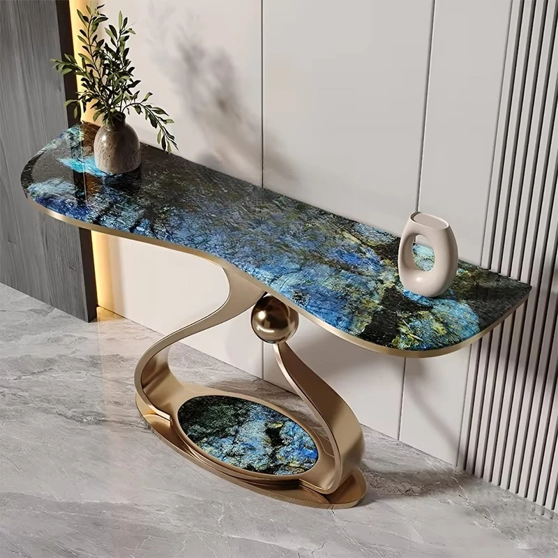 

Passage Furniture Corridor Stone Top Long Narrow Side Table Gold Stainless Steel Base Luxury Design Console Table