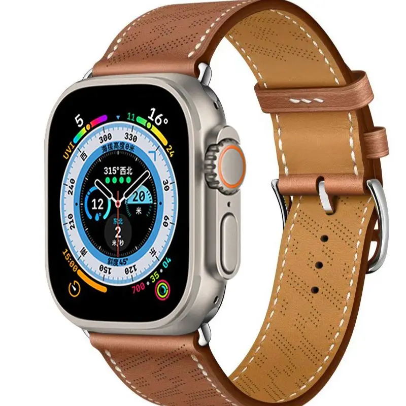 Leather Strap for Apple Watch Ultra Band 41mm 45mm 49mm 38/40mm 42/44mm Breathable Bracelet iWatch Series 7 8 6 5 4 3