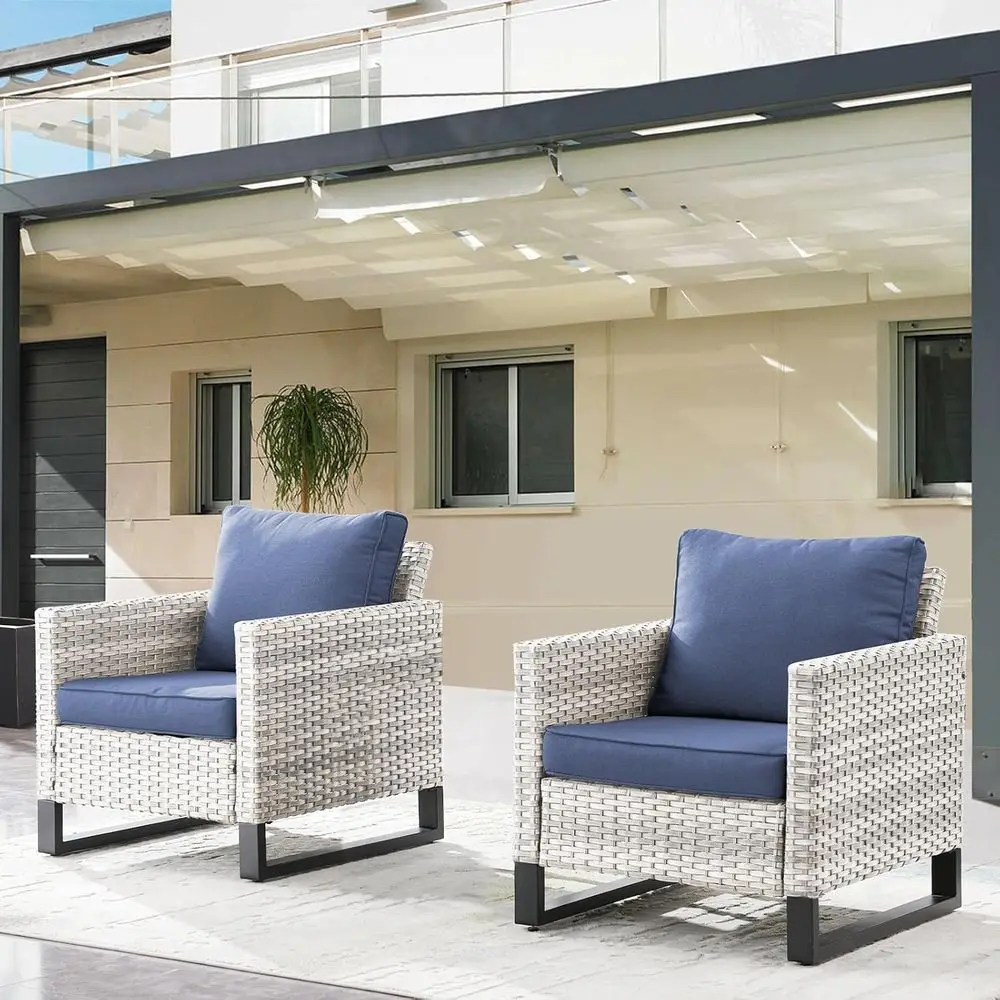 

Oversized Weather-Resistant PE Rattan Patio Chair Set, 2-32 Inch, Ideal for Porch, Balcony, or Backyard - Light Grey Blue