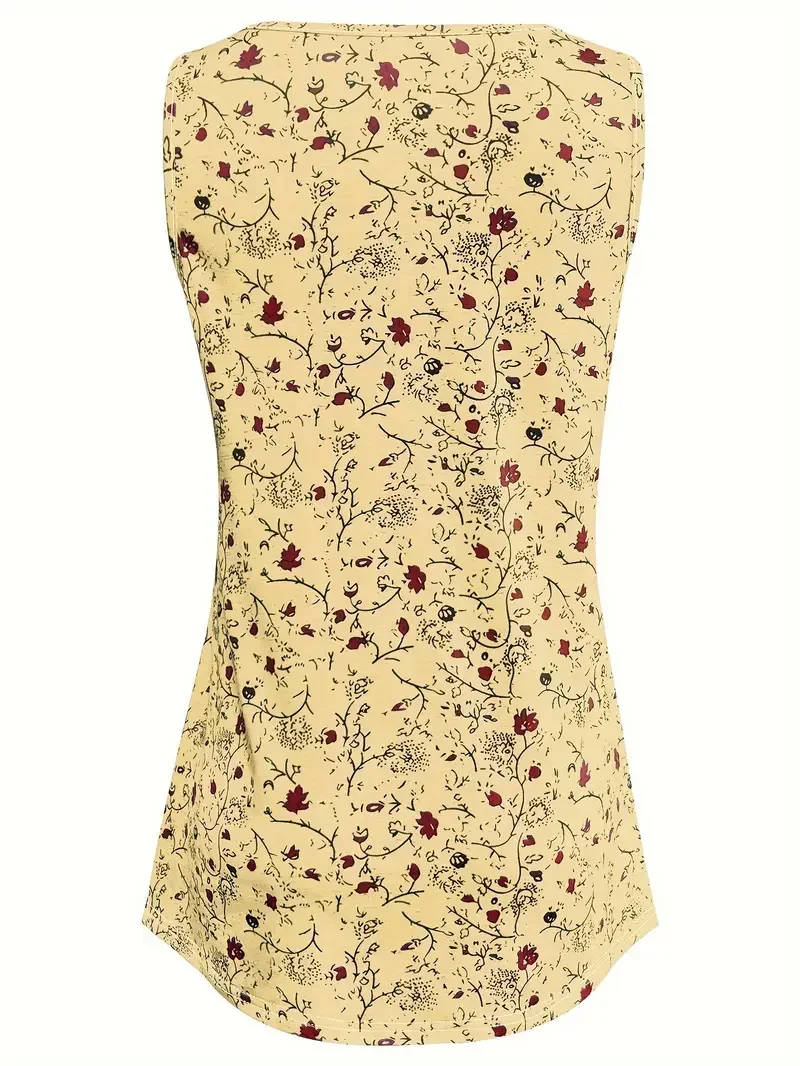 حجم كبير 1XL-5XL المرأة موضة الصيف الصغيرة الأزهار طباعة تانك القمم السيدات عادية أكمام طاقم الرقبة عادية تانك القمم #2