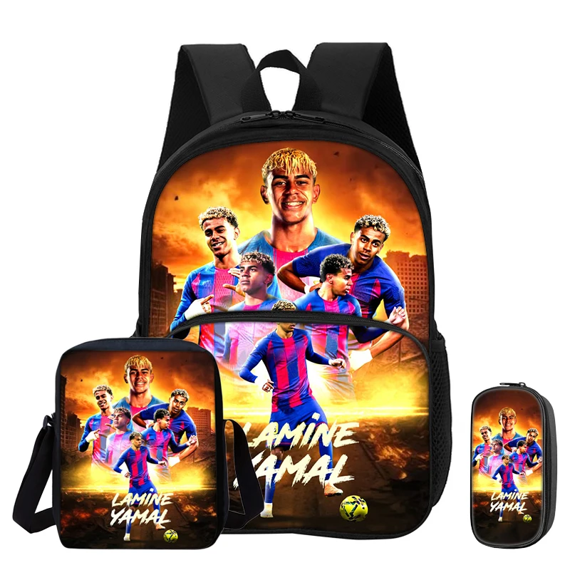 L-Lamin Yamal 3Pcs set with Front Pocket Backpack Sports Shoulder Bags Football Star Pencil Bag Student School Bags Rucksack