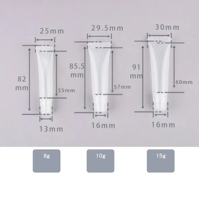 10 unids/pack 8g 10g 15g tubos vacíos brillo de labios bálsamo envases cosméticos transparentes botella de almacenamiento vacía recargable herramientas de maquillaje