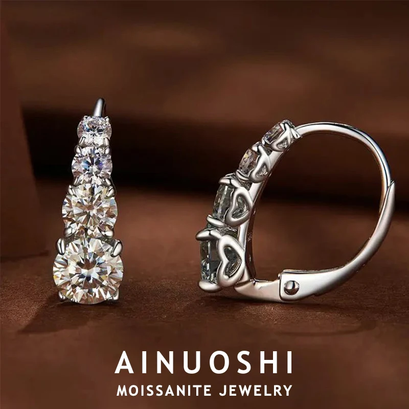 AINUOSHI Moissanite Hoop Earrings Certified 925 Sterling Silver Ear Buckles for Women Personality Huggie Earring Jewelry Gift