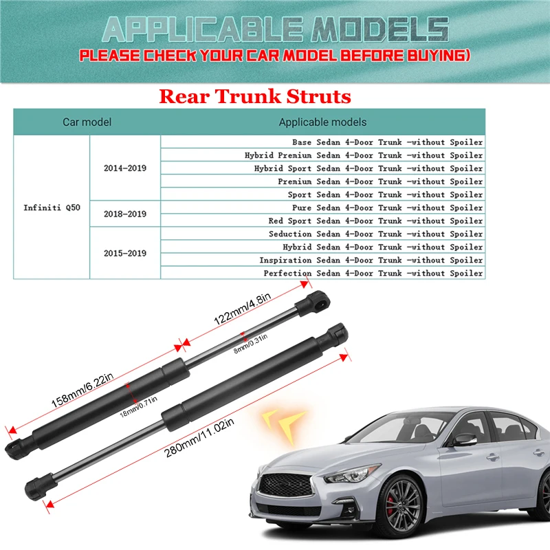 Support Struts For Infiniti Q50 2014 2015 2016 2017 2018 Replaceable Accessories Car Front Hood Rear Trunk Tailgate Lift Rods