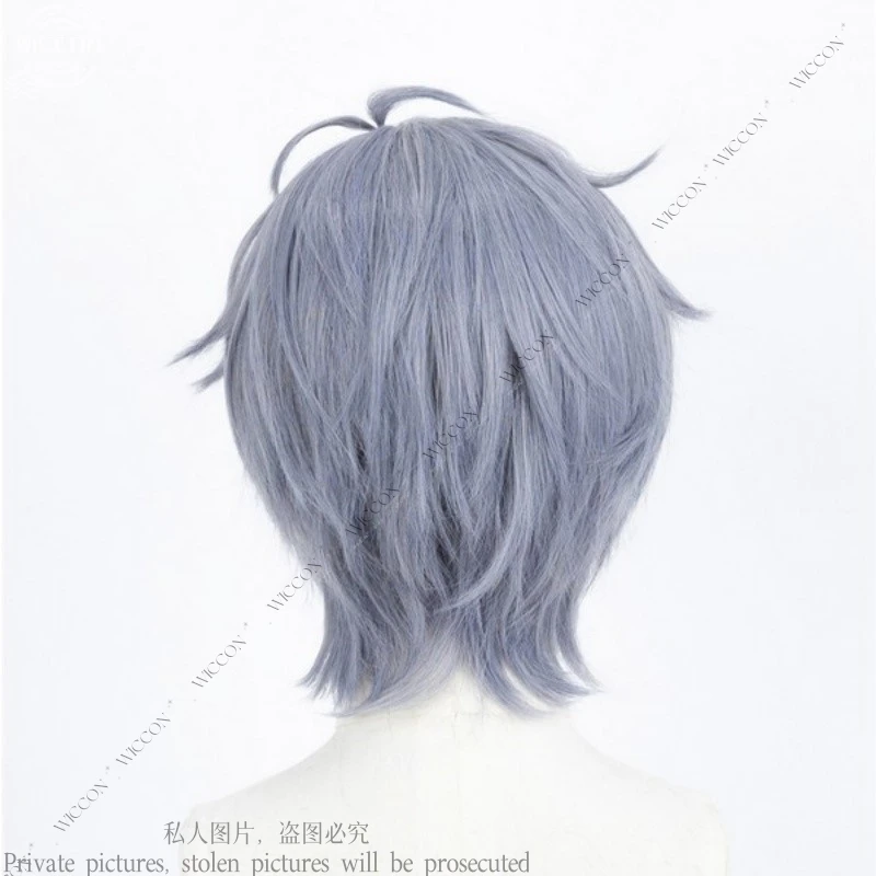 Shaw Anime Game EVOL×LOVE Cosplay Wig Earrings Tail Pendant Mr Love: Queen's Choice Ling Xiao Wig Men Short Blue Hair Halloween