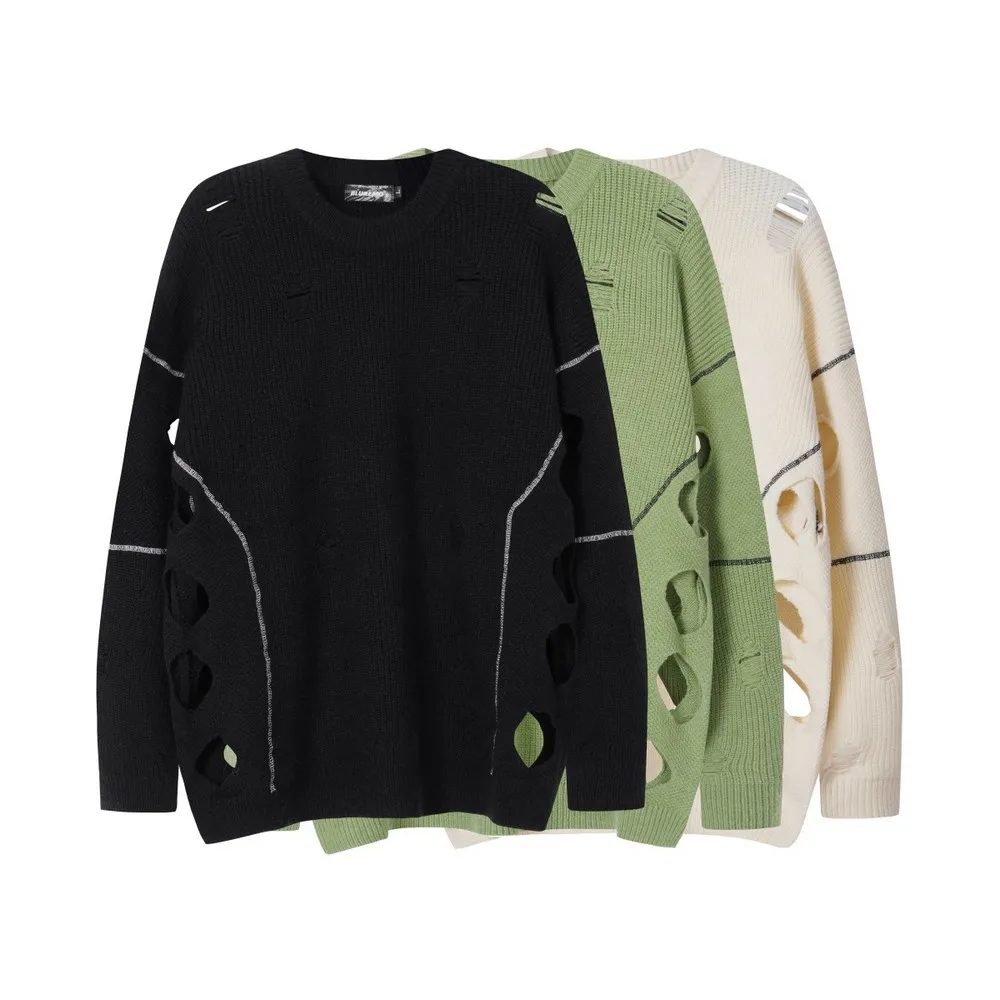 Triko Yırtık Kadın Kazak Erkekler Büyük Boy Y2k Punk Gotik Üstleri Kore Moda Kış Giysileri Sokak Tasarımcısı Kazaklar