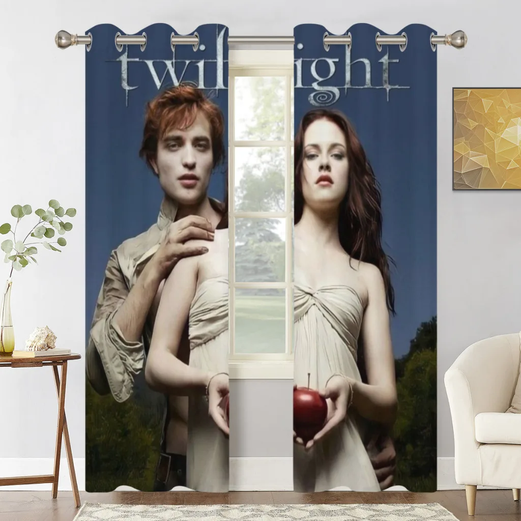 

Twilight Edward Bella Retro Kraft Paper Prints Window Curtains for Living Room Bedrooms 2 pieces Aesthetic Room Decoration