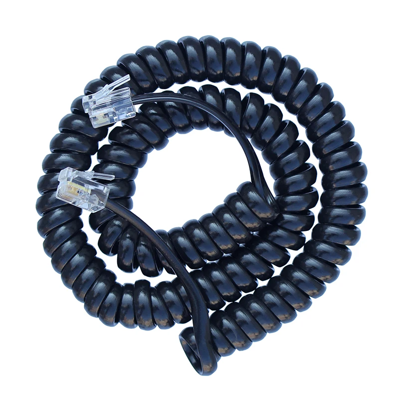 Cable de mango de teléfono RJ11 retráctil con resorte, 50cm a 150cm, antibobinado, anudado, giratorio