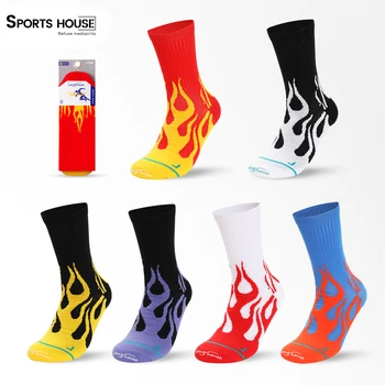 SPORT'S HOUSE Chaussettes mi-tube à motif de flamme, évacuant la transpiration, respirantes, anti-friction, tendance, chaussettes de sport