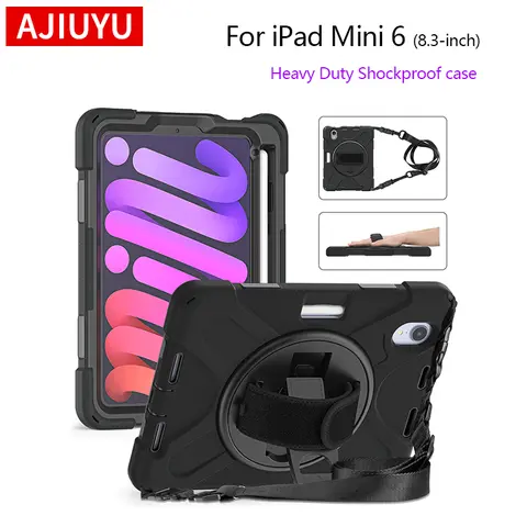 AJIUYU For iPad Mini 6 Case 8.3" Mini 6th Generation mini6 2021 Kids Case Heavy Duty Shockproof Rugged Cover With Shoulder Strap