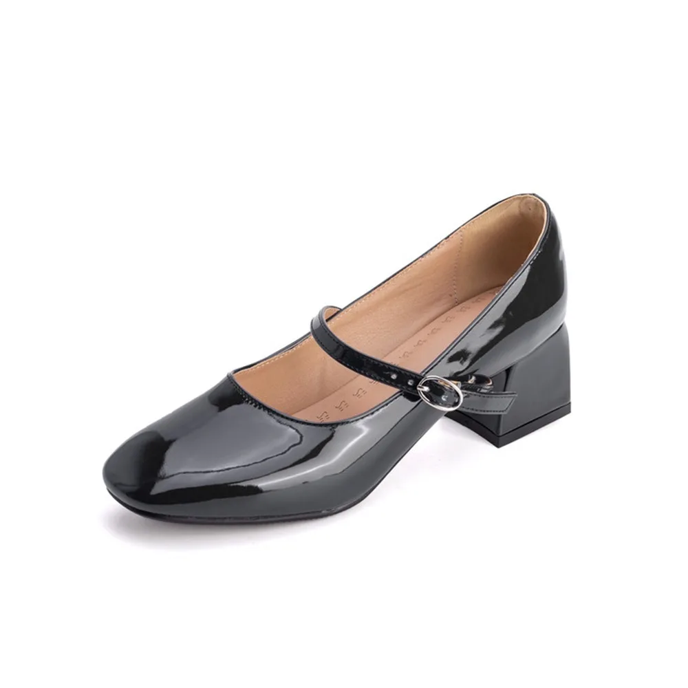BLXQPYT Modische Damen Mary Jane Schuhe aus Lackleder mit Blockabsatz und Schnallenriemen, große Größen 32-54 M2007A