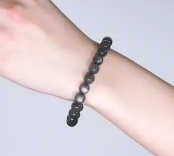 天然黑色太陽石月光石透明珠手鍊水晶男女款黑色月光石首飾 7mm 8mm 9mm 10mm AAAAA級 6 最佳銷售 黑月光石 - №1