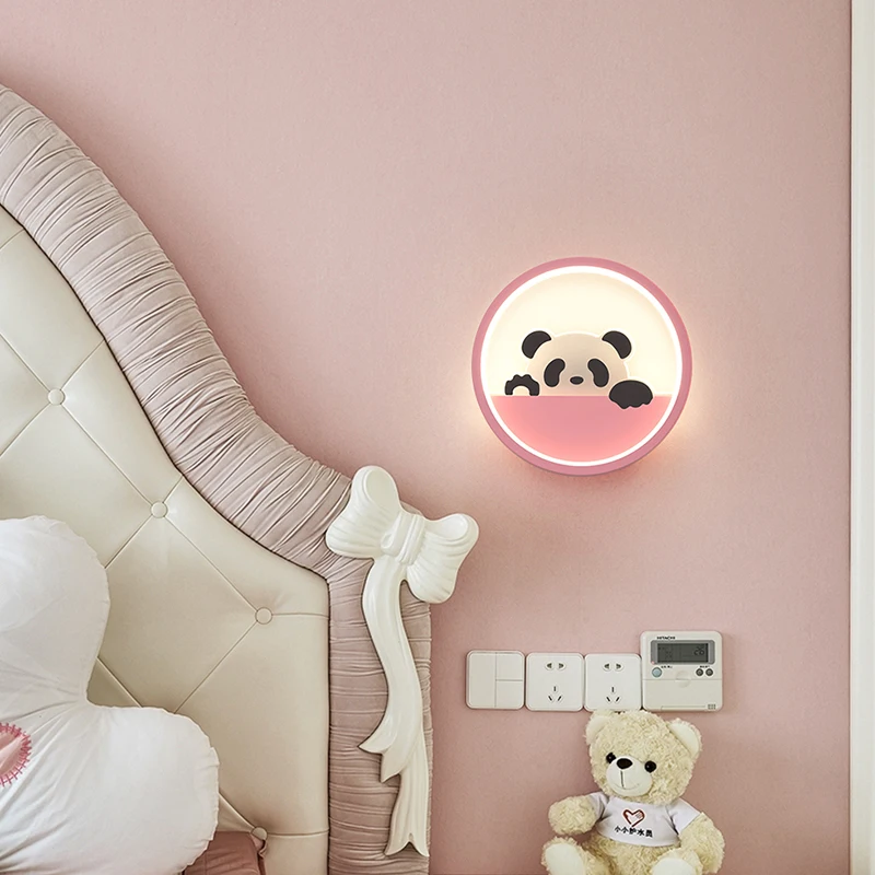 Moderne Led Panda Wandlampen Kinderkamer Kid Slaapkamer Gang Bed Foyer Blauw Roze Lamp Home Decor Armatuur Interieur Verlichting