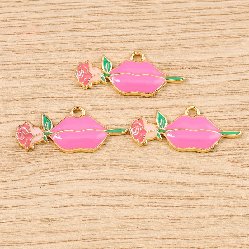 Tusember 10 Stück Mix Niedliche Kuss-Rosenblüten Rote Lippen Lippenstift-Anhänger für Schmuckherstellung Halsketten Ohrringe Armbänder DIY – Detail 9