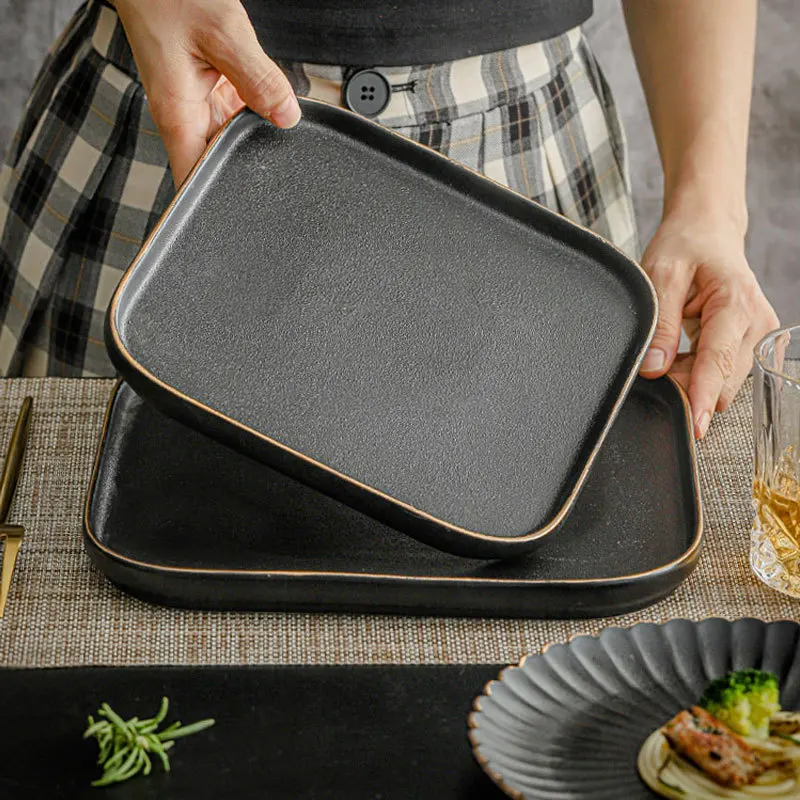 

Japanese Ceramic Plates Steak Plates Household Commercial Black Frosted Flat Plates Western Specialty Tableware