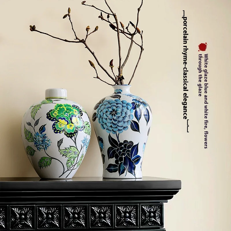 

Blue and white porcelain vases decoration porch large hand-painted ceramic decoration luxury