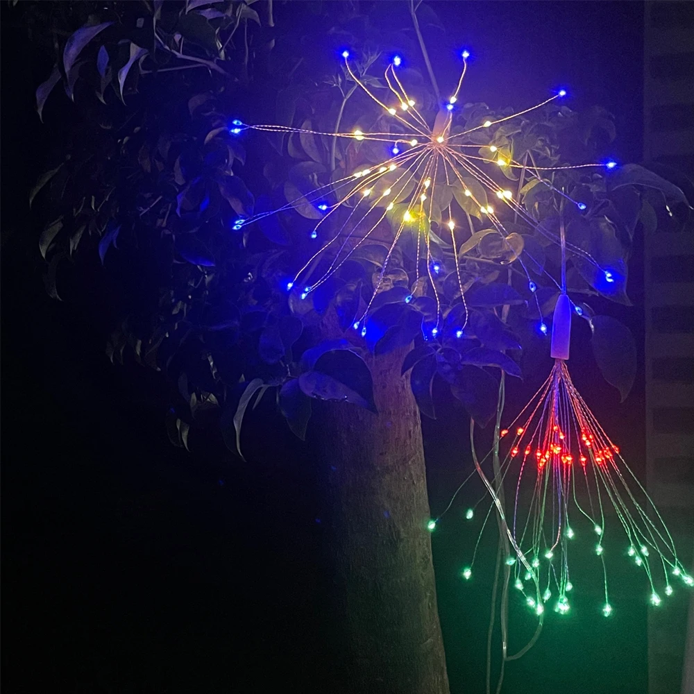 Arbre de noël suspendu feu d'artifice lumière chaîne de glace fée lumières bricolage Starburst lampe pour jardin guirlande de noël Festival