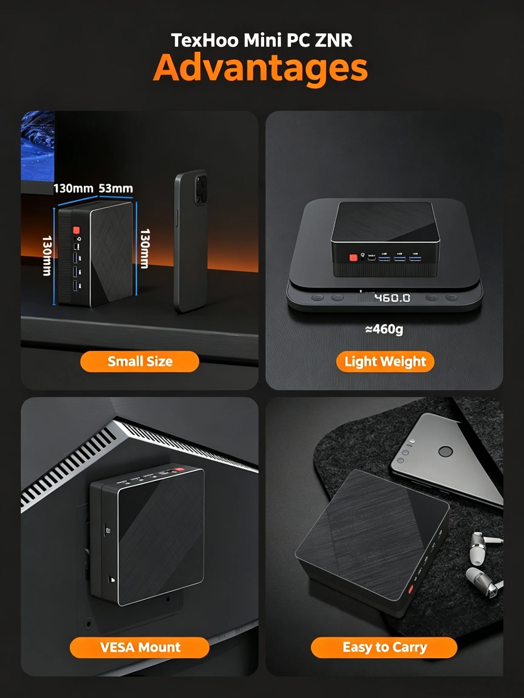 TexHoo Mini PC AMD Ryzen 3 5425U 4300U Dual LAN 4K Display DP+2xHDMI DDR4x2, NVMe/SATA M.2 for Soft Router Firewall NAS Computer