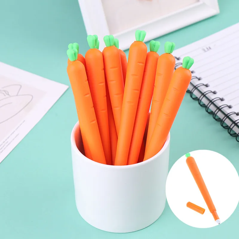 

10Pcs 0.5mm Unisex Pens Creative Plant Shape Soft Rubber Carrot Unisex Pens School Office Stationery Supplies