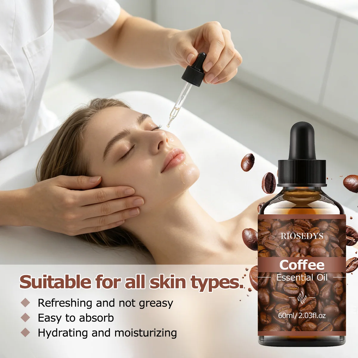 60ml COFFEE ESSENTIAL OIL has deep nourishing moisturizing effects, making it suitable for massage, skin care, and hydration.